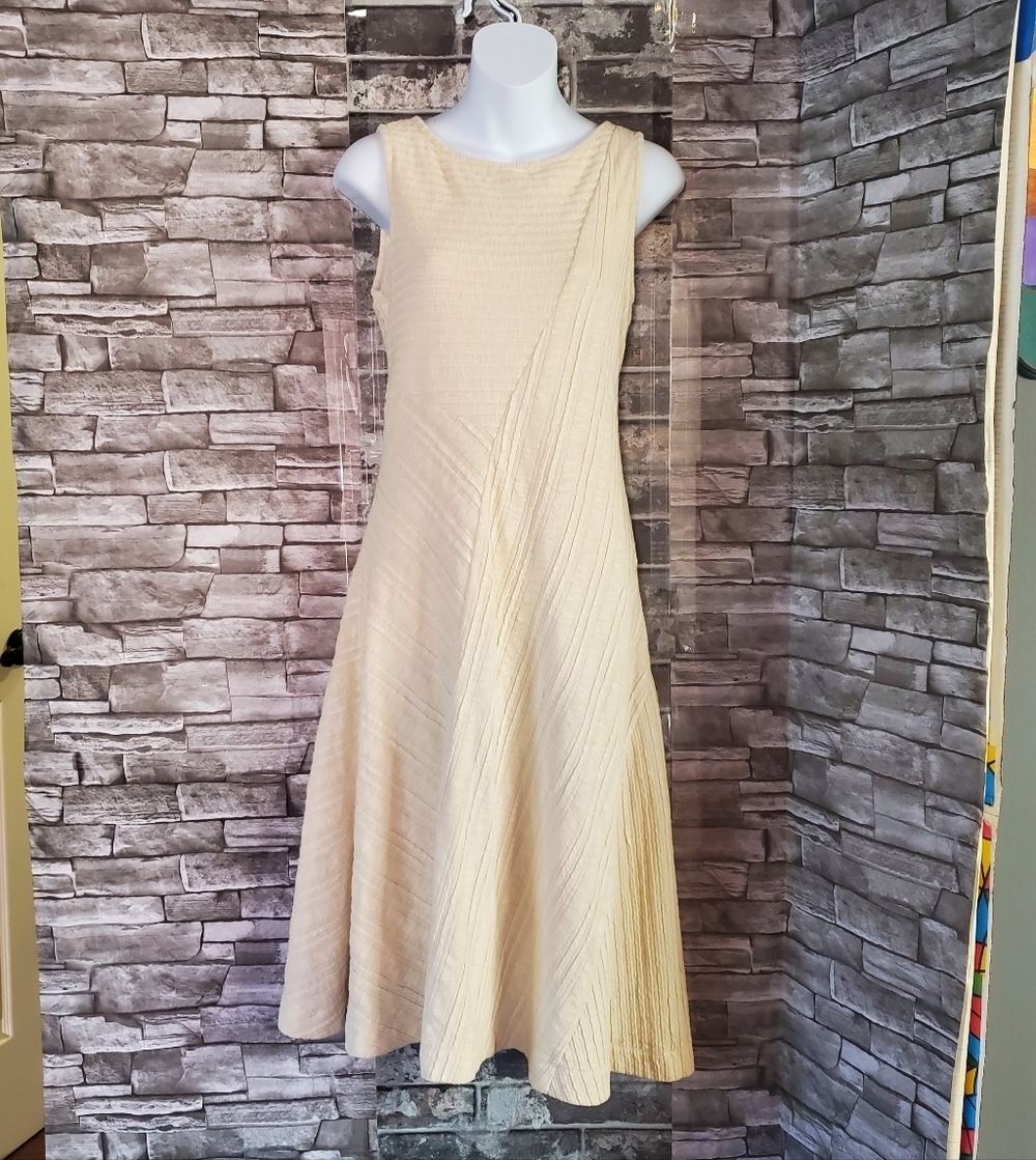 Anthropologie Carmel Textured Midi Dress A-line Boho Ivory Sleeveless Size Small